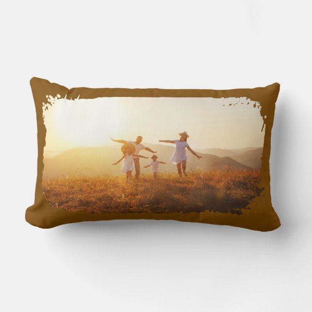 Brown Modern Grunge Border Photo Lumbar Pillow (Front)