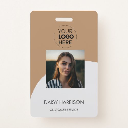 Brown Modern ID card custom logo photo QR code Badge