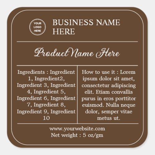 Brown Modern Ingredient Instructions Product Label