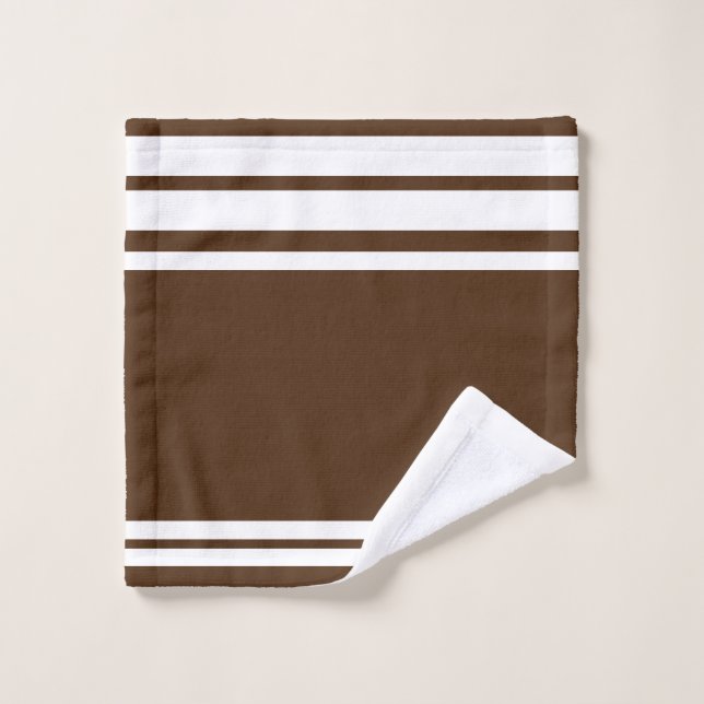 Brown : Modern Lines in White Wash Cloth (Wash Cloth)