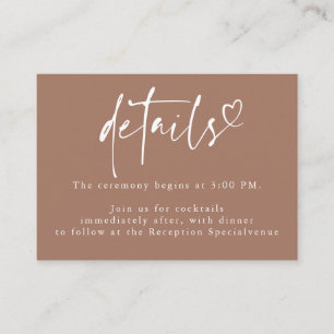 Brown Modern Minimalist Heart Wedding Details  Enclosure Card