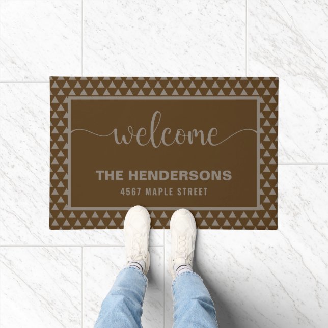 Brown Modern Personalized Family Name Welcome Doormat (Indoor)