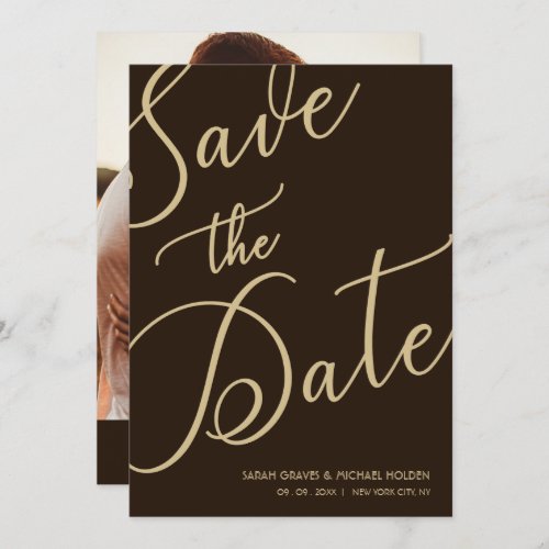 Brown Modern Photo Minimalist Whimsical Script Save The Date