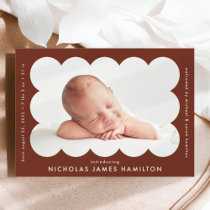 Brown Modern Scalloped Photo Frame Birth Announcement