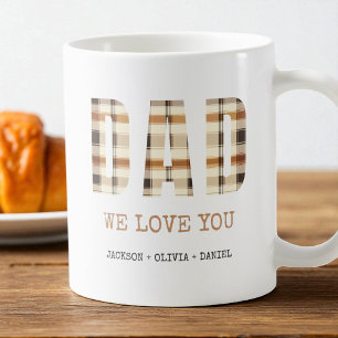 Brown Modern Typography Dad We Love You Kids Names Coffee Mug