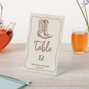 Brown Modern Western Cowboy Boots Rope Wedding Pedestal Sign