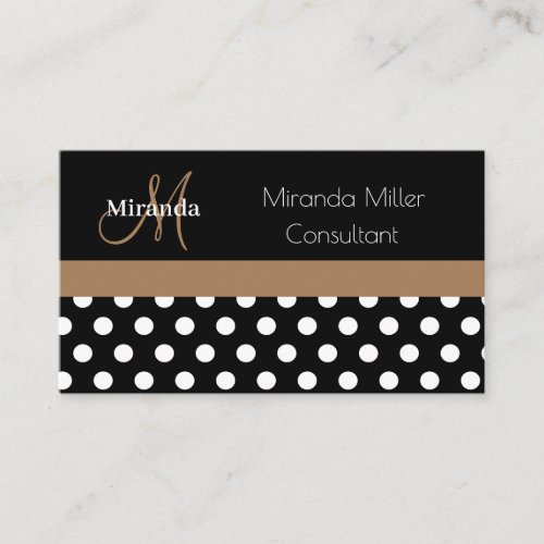 Brown Monogram Black White Polka Dot Business Card