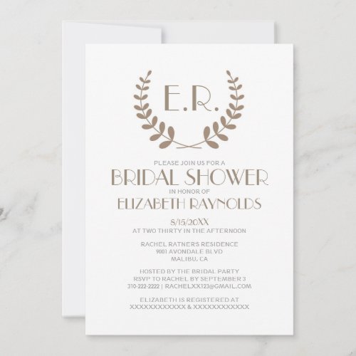 Brown Monogram Bridal Shower Invitations