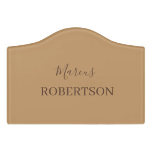 Brown monogram calligraphy minimalist professional door sign