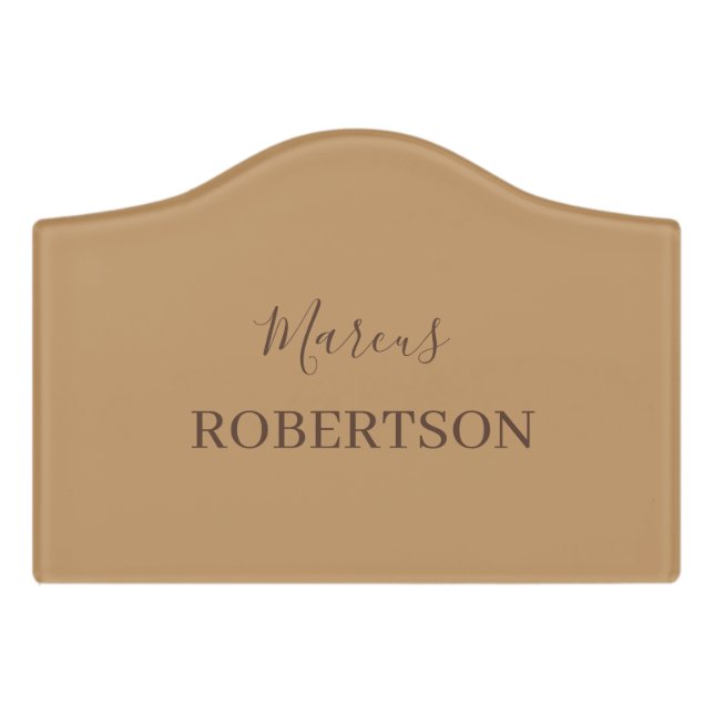 Brown monogram calligraphy minimalist professional door sign (Small Crest Front)