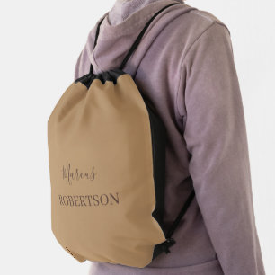 Brown monogram calligraphy minimalist professional drawstring bag