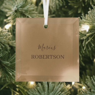 Brown monogram calligraphy minimalist professional glass ornament