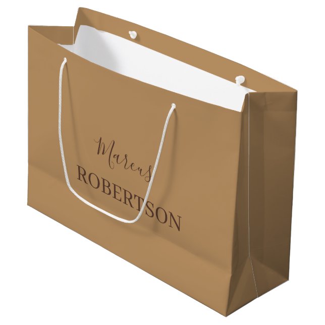 Brown monogram calligraphy minimalist professional large gift bag (Front Angled)