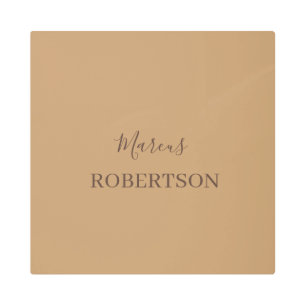 Brown monogram calligraphy minimalist professional metal print