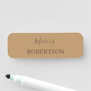 Brown monogram calligraphy minimalist professional name tag