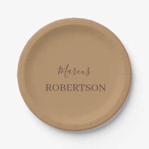 Brown monogram calligraphy minimalist professional paper plates
