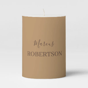 Brown monogram calligraphy minimalist professional pillar candle