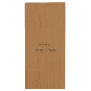 Brown monogram calligraphy minimalist professional wood flash drive