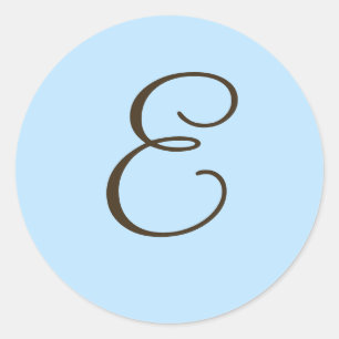 Brown Monogram E on Light Blue Favor Label
