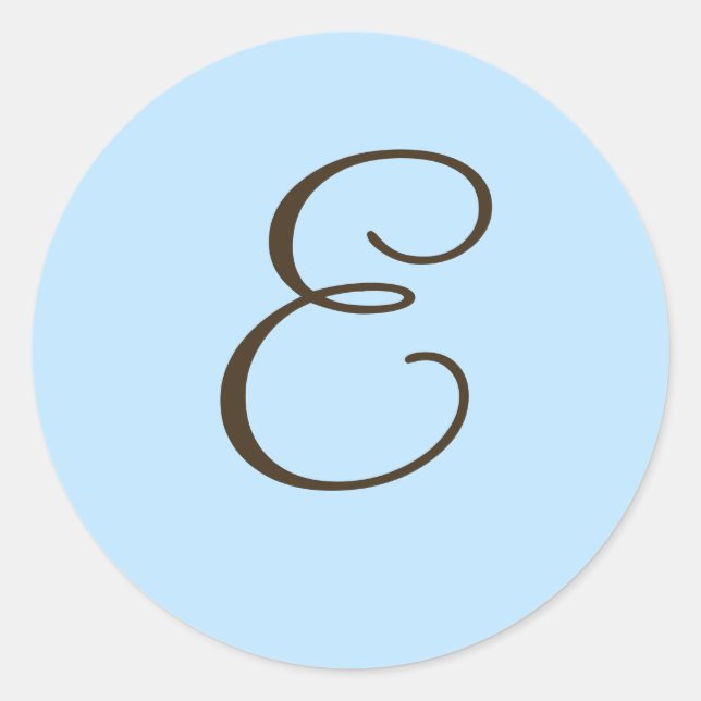Brown Monogram E on Light Blue Favor Label (Front)