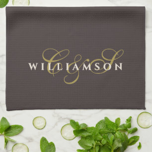 Brown Monogram Gold Cream Minimalist Couple Chic Kitchen Towel