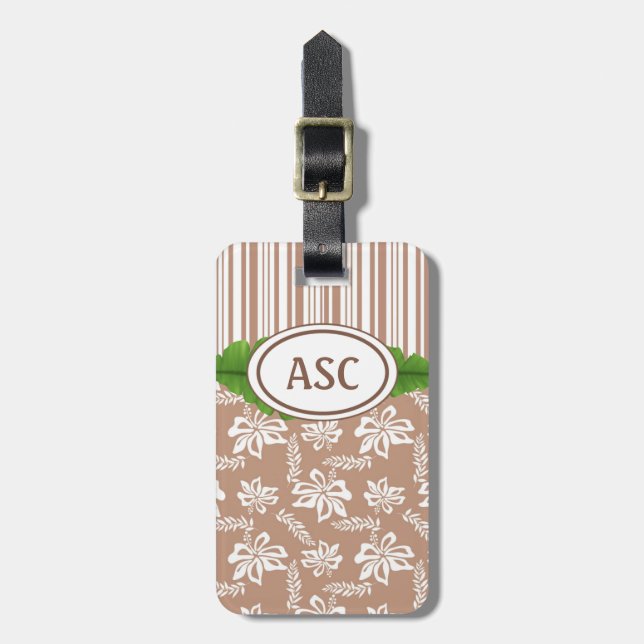 Brown Monogram Hawaiian Flower Beach Luggage Tag (Front Vertical)
