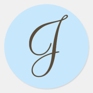 Brown Monogram J on Light Blue Favor Label