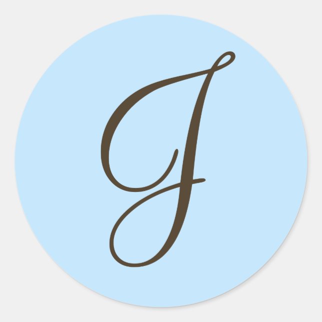 Brown Monogram J on Light Blue Favor Label (Front)