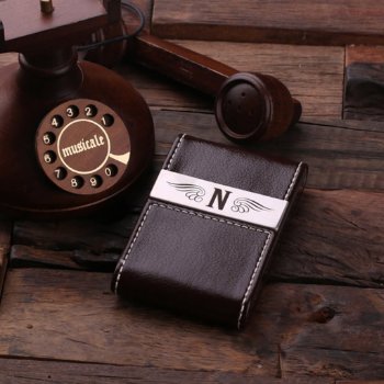 Brown Monogram Leather Business Card Holder by tealsprairie at Zazzle