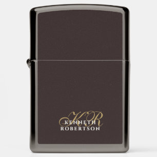 Brown Monogram Minimalist Gold White Stylish Men Zippo Lighter