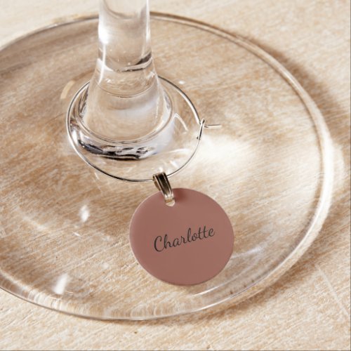 Brown monogram name minimalist script wine charm