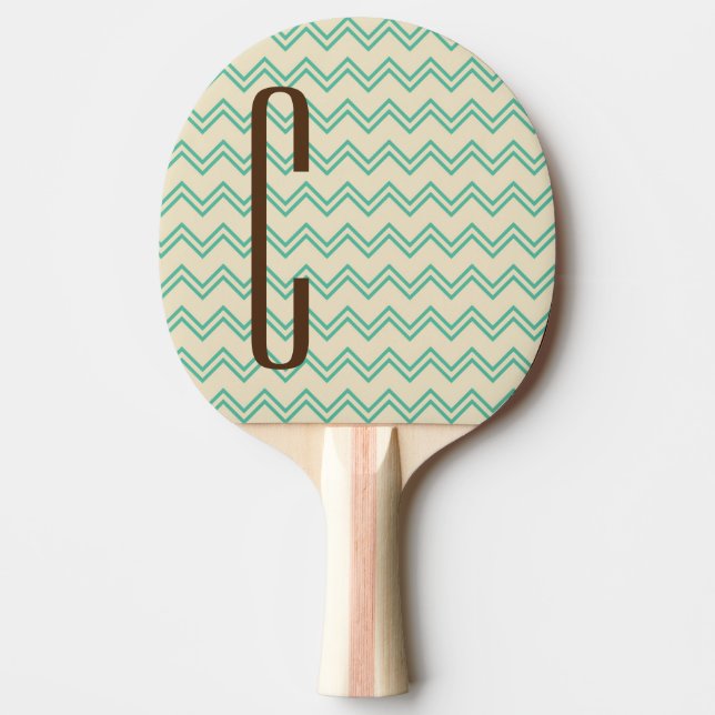 Brown Monogram on Turquoise Green Chevron Pattern Ping-Pong Paddle (Front)
