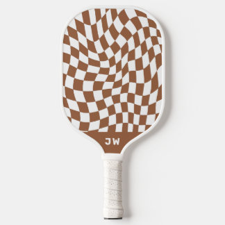 Brown Monogram Vintage Wavy Checkered Checkerboard Pickleball Paddle