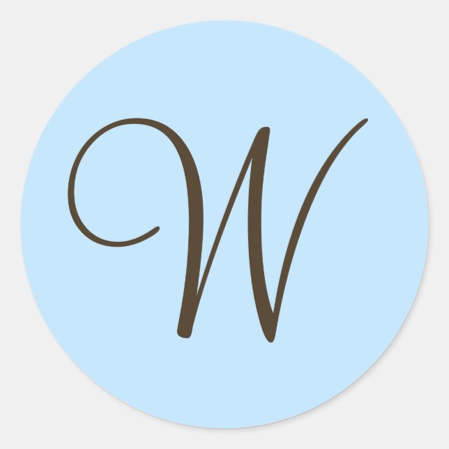 Brown Monogram W on Light Blue Favor Label (Front)