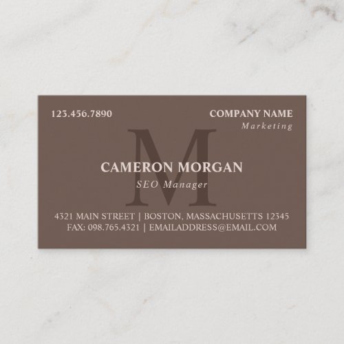 Brown Monogrammed Professional Business Card
