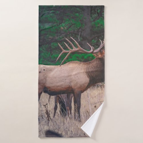 BROWN MOOSE NEAR GREEN TREE AT DAYTIME BATH TOWEL