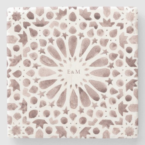 Brown Moroccan Tiles Monogram Wedding Cloth Napkin Stone Coaster