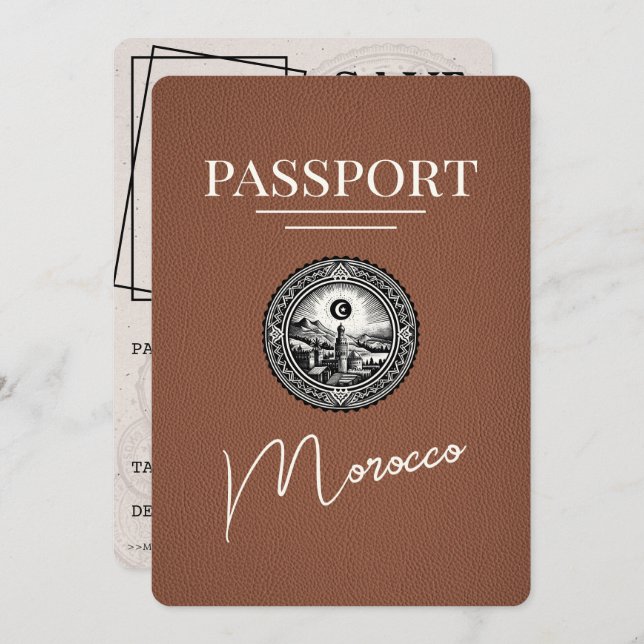 Brown Morocco Passport Save The Date (Front/Back)