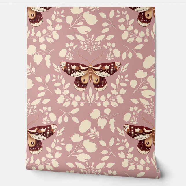 Brown Moth & Cream Foliage Wallpaper Wallpaper (Unrolling)