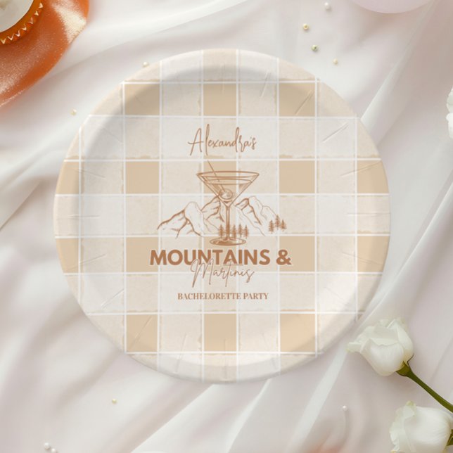 Brown Mountains and Martinis Bachelorette Paper Plates (Creator Uploaded)