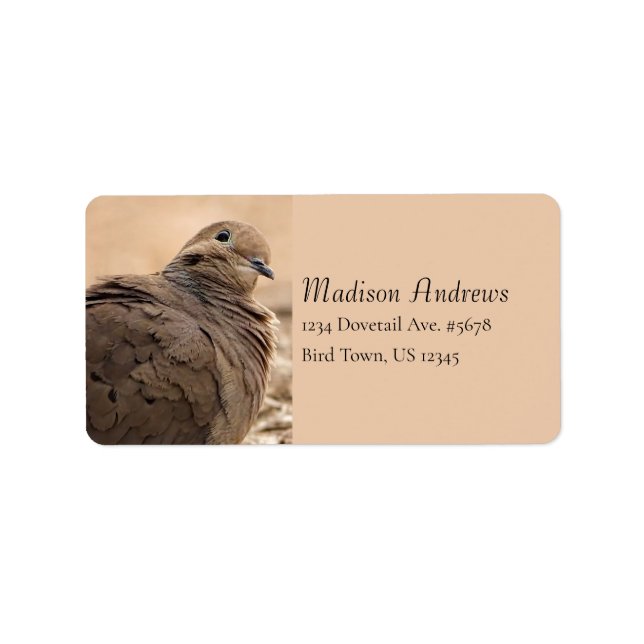 Brown Mourning Dove Bird With Head Cocked / Beige Label (Front)