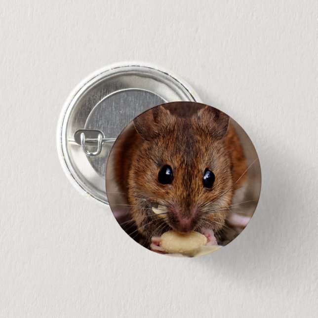 Brown Mouse Eating Peanut Close-up Button (Front & Back)