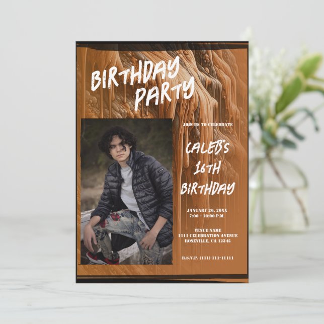 Brown Mud Photo Modern Birthday  Invitation (Standing Front)