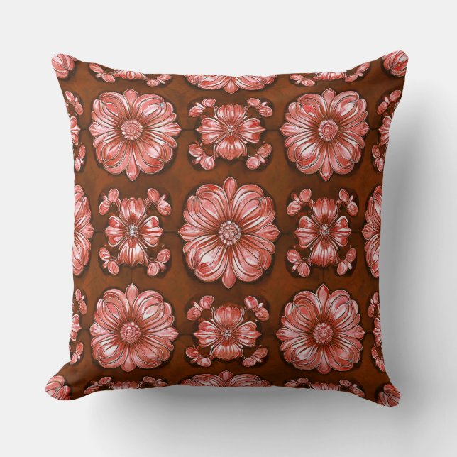 Brown Multicolored Vibrant Pattern Throw Pillow (Front)