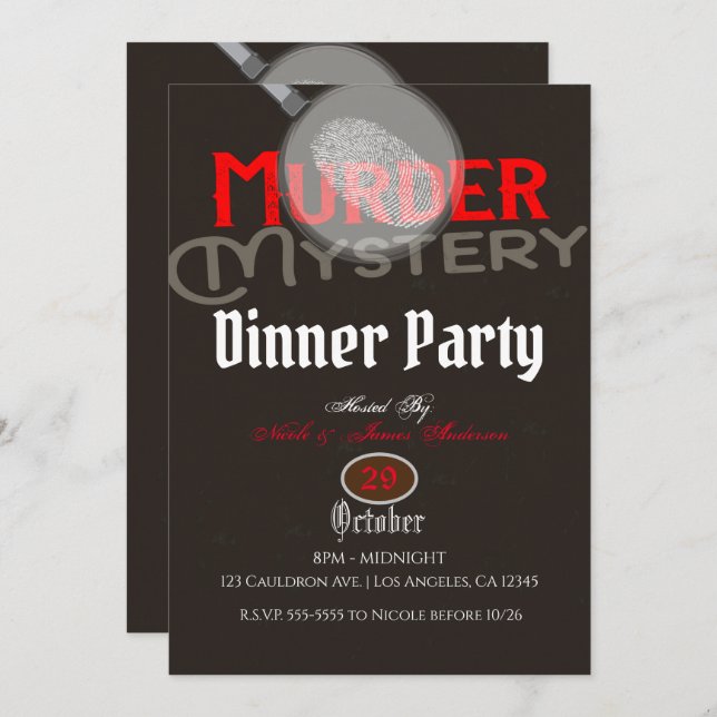Brown Murder Mystery Dinner Party Invitation (Front/Back)
