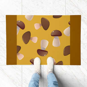 Brown Mushroom Pattern on Mustard Yellow Doormat
