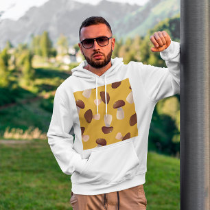 Brown Mushroom Pattern on Mustard Yellow Hoodie