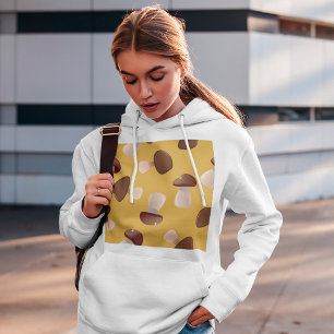 Brown Mushroom Pattern on Mustard Yellow Hoodie