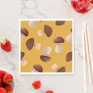 Brown Mushroom Pattern on Mustard Yellow Napkins
