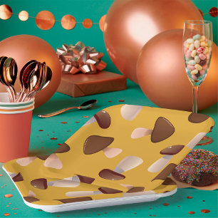 Brown Mushroom Pattern on Mustard Yellow Paper Plates